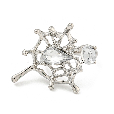 Zinc Alloy Rhinestone Cuff Rings for Women RJEW-Z048-07P-01-1
