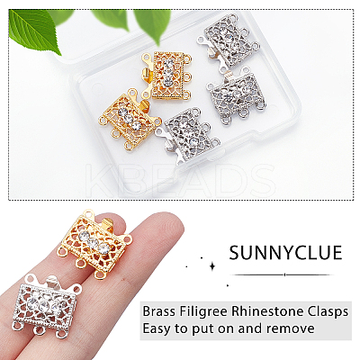 6 Sets 2 Colors 3-Strand 6-Hole Brass Filigree Box Clasps KK-SC0002-98-1