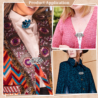 4Pcs Flower Alloy & Glass Cardigan Clips AJEW-PH0006-66AS-1