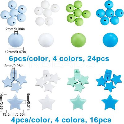 40Pcs 8 Style Food Grade Eco-Friendly Silicone Beads SIL-PH0001-06B-1