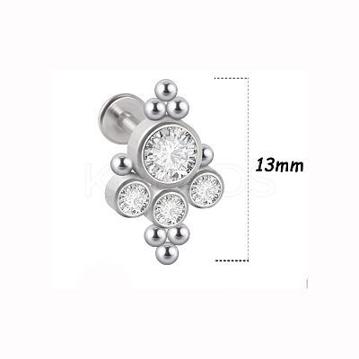 316L Surgical Stainless Steel & G23 Titanium & Crystal Rhinestone Flat Round Cartilage Earrings WGA7630-47-1