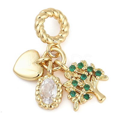 Rack Plating Brass Clear & Green Cubic Zirconia European Dangle Charms KK-P287-24G-1