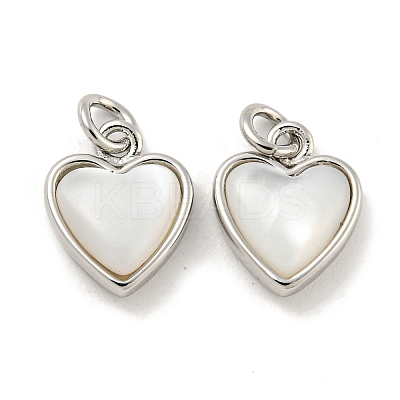 Natural Shell & Brass Heart Charms with Jump Rings KK-P275-09P-1