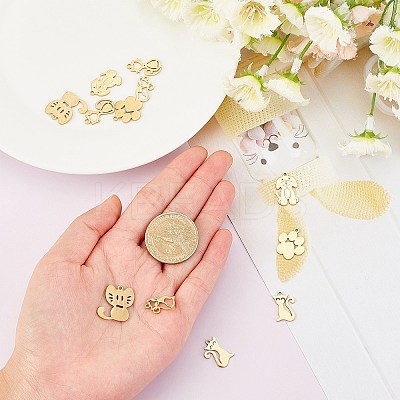 12Pcs 6 Styles 201 Stainless Steel Kitten Pendants STAS-SC0002-56G-1