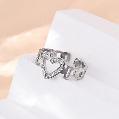 304 Stainless Steel with Rhinestone Adjustable Cuff Rings RJEW-Q020-16P-1