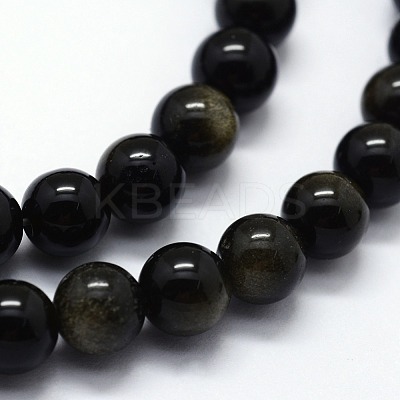 Natural Golden Sheen Obsidian Beads Strands G-I199-14-10mm-1