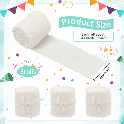 3 Rolls Cotton Frayed Ribbons OCOR-WH0045-08A-1