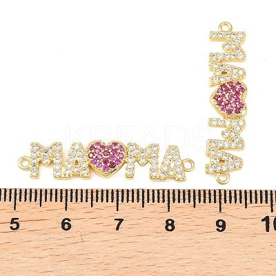 Mother's Day Brass Micro Pave Clear and Magenta Cubic Zirconia Connector Charm KK-F931-27A-G-1