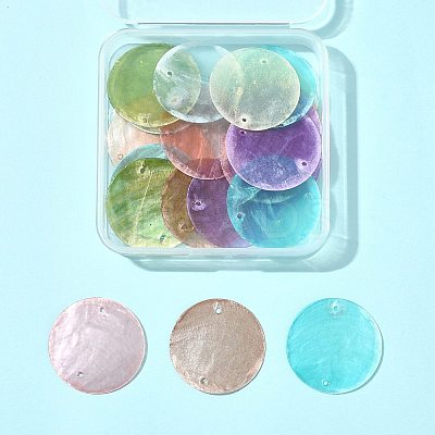 24Pcs 8 Colors Spray Painted Natural Capiz Shell Disc Links Connector Charms SSHEL-FS0001-06-1