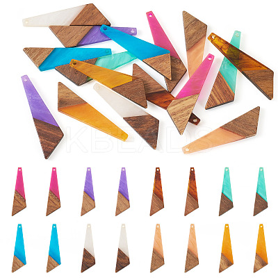 16Pcs 8 Colors Resin & Wood Pendants WOOD-TA0002-70-1