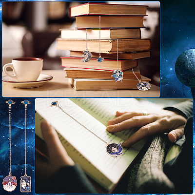 8Pcs 8 Style Alloy Enamel Astronaut Bookmark AJEW-PH0004-34-1