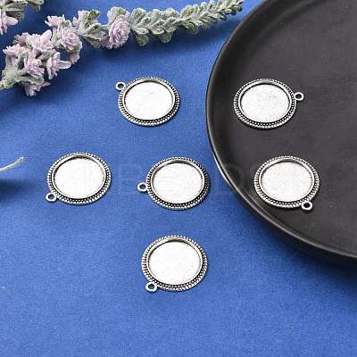 Tibetan Style Alloy Flat Round Pendant Cabochon Settings TIBEP-M022-34AS-1