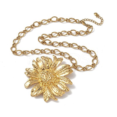 304 Stainless Steel Sunflower Shaped Pendant Necklaces for Women NJEW-L467-03G-1