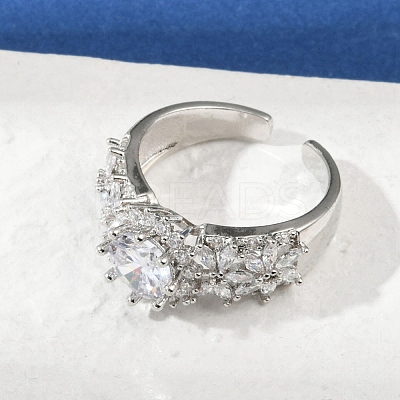 Brass Micro Pave Cubic Zirconia Adjustable Cuff Rings for Women RJEW-C129-04P-1