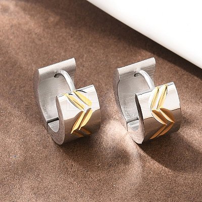 Two Tone 304 Stainless Steel Stripe Hoop Earrings EJEW-L307-04GP-01-1