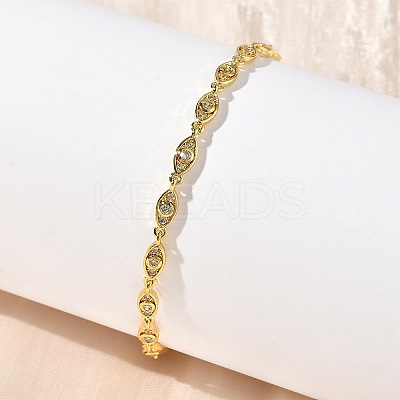 Brass Micro Pave Clear Cubic Zirconia Eye Link Chain Bracelets for Women BJEW-G764-09G-1