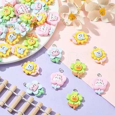 40Pcs 4 Styles Opaque Resin Pendants RESI-CJ0002-85-1