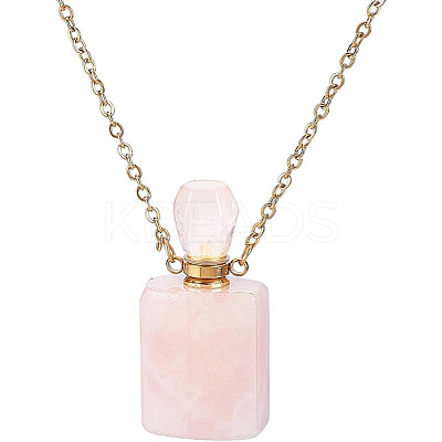 1Pc Natural Rose Quartz Perfume Bottle Necklaces NJEW-PH0001-37B-03-1
