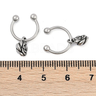 Rose Flower 316 Surgical Stainless Steel Dangle Half Hoop Earrings for Women EJEW-G416-45AS-1