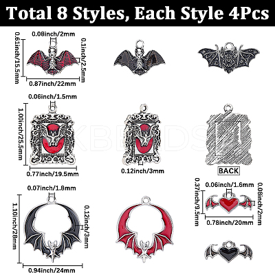 32Pcs 8 Styles Alloy Enamel Pendants ENAM-SC0007-41-1