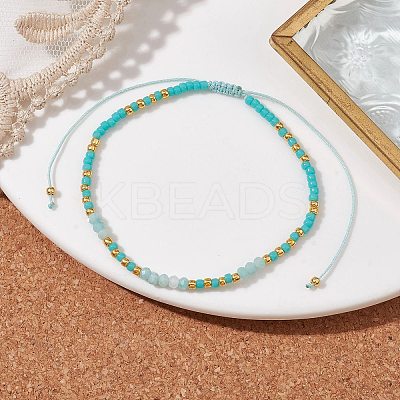 Bohemian Style Natural Amazonite & Glass Braided Bead Bracelet BJEW-JB10136-02-1