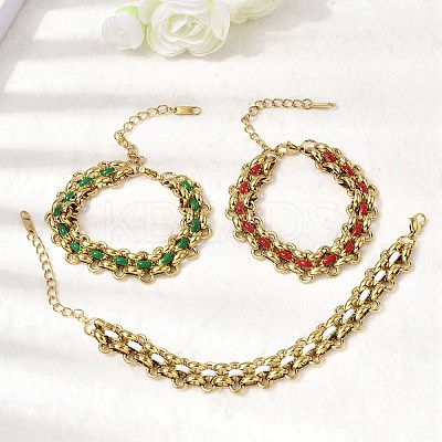 304 Stainless Steel Enamel Link Chain Bracelets for Women BJEW-A152-03G-1