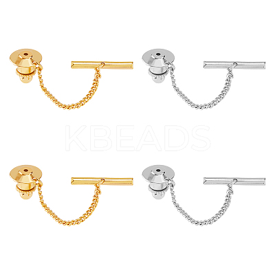 4Pcs 2 Colors Men's Brass Tie Tack Clutch with Chain KK-FH0007-42-1