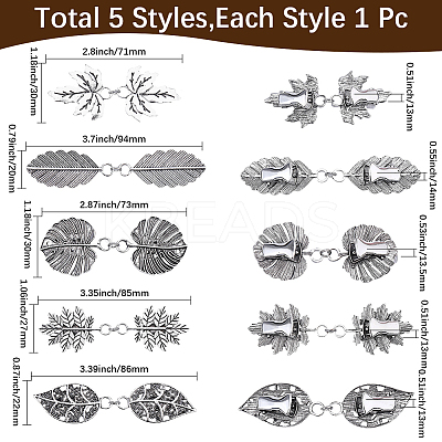5Pcs 5 Styles Alloy Cardigan Clips AJEW-SC0004-38AS-1