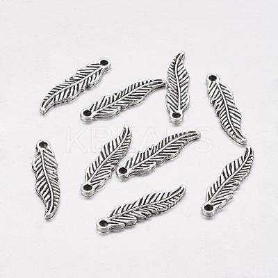 Tibetan Style Alloy Feather Pendants X-TIBEP-20476-AS-NR-1