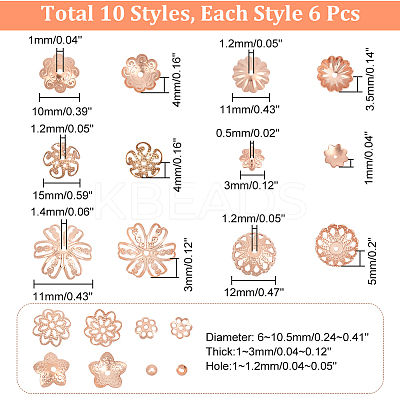 60Pcs 10 Styles 304 Stainless Steel Fancy Bead Caps STAS-UN0043-31-1