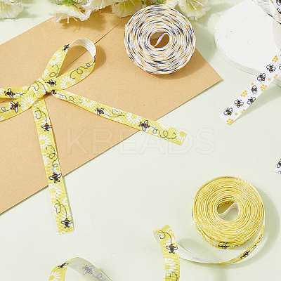 2 Rolls 2 Styles Polyester Bees Printed Grosgrain Ribbons SRIB-CY0001-10-1