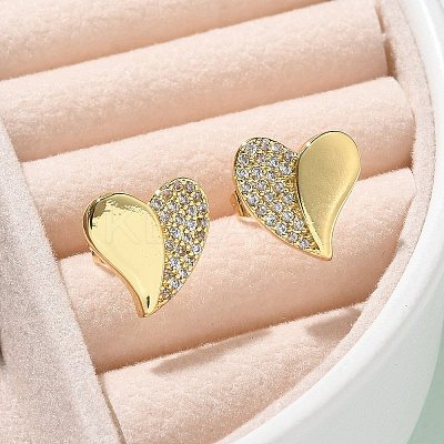 Brass Micro Pave Clear Cubic Zirconia Stud Earrings for Women LS-EJEW-U034-02G-01-1