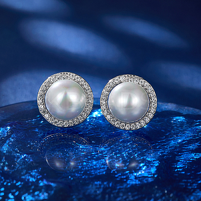 Rhodium Plated 925 Sterling Silver Studs Earrings NR1759-1