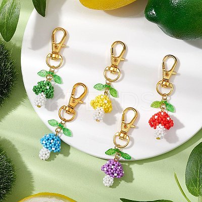 Handmade Glass Seed Mushroom with Acrylic Leaf Pendant Decorations HJEW-MZ00104-1