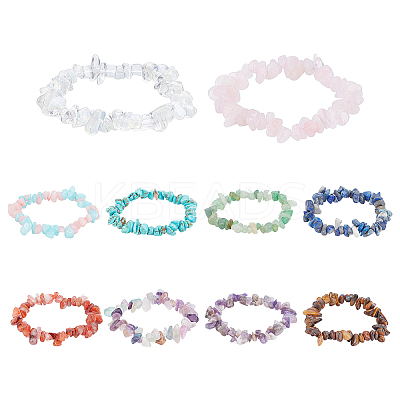 10Pcs 10 Style Unisex Natural & Synthetic Chip Gemstone Beaded Stretch Bracelets BJEW-GA0001-02-1