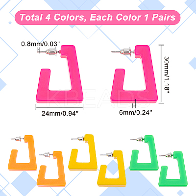 4 Pairs 4 Colors Acrylic Trapezoid Stud Earrings with 304 Stainless Steel Pins EJEW-PH0001-14-1