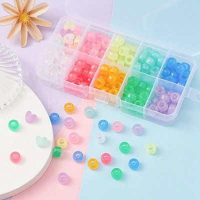 200Pcs 10 Colors Transparent & Luminous Plastic Beads KY-YW0001-50-1