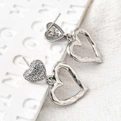 Hollow Heart Brass Micro Pave Clear Cubic Zirconia Dangle Stud Earrings EJEW-Z099-02P-02-1