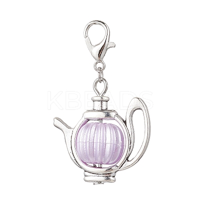 Acrylic Imitation Pearl & Tibetan Silver Alloy Teapot Pendant Decorations HJEW-JM03980-1