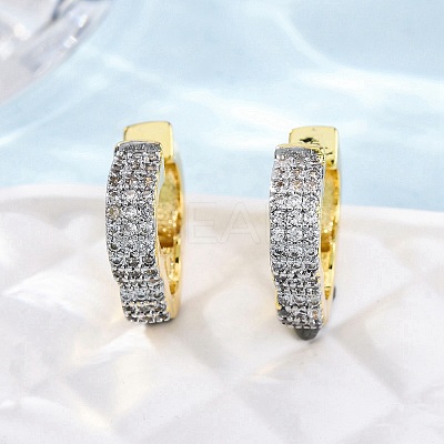 Brass Micro Pave Clear Cubic Zirconia Hoop Earrings EJEW-H158-16A-GP-1