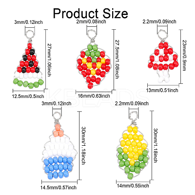 30Pcs 5 Styles Baking Paint Glass Seed Beaded Pendants FIND-CA0006-25-1