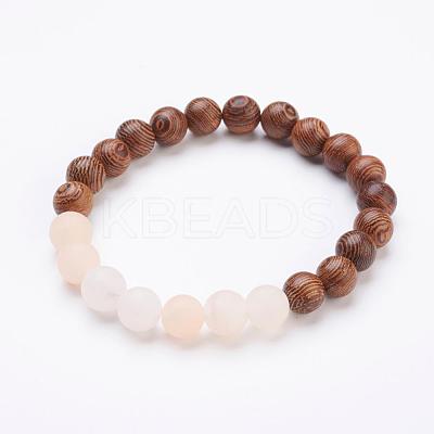 Wood Beaded Stretch Bracelets BJEW-JB03203-1