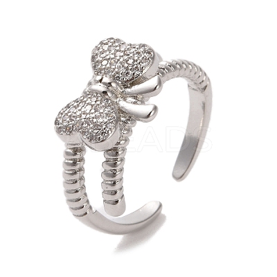 Brass Micro Pave Cubic Zirconia Open Cuff Ring RJEW-K256-58C-P-1