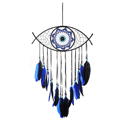 Wooden Woven Net/Web with Feather Pendant Decotations FEAT-PW0001-120C-1