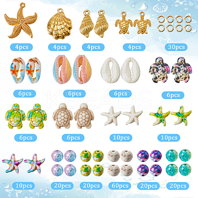 DIY Ocean Theme Synthetic Turquoise & Natural Cowrie Shell & Alloy Jewelry Making Findings Beads Kits DIY-SC0027-43-1