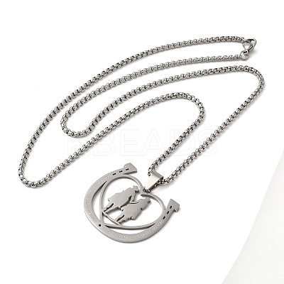 Non-Tarnish Horse Shoes with Couple 201 Stainless Steel Pendant Necklaces for Women and Men NJEW-F324-04P-1
