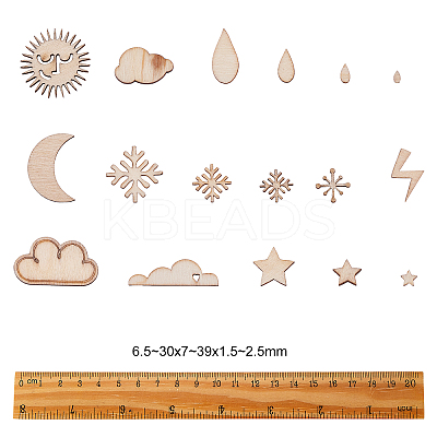 100Pcs Weather Theme Wooden Cabochons WOOD-CJ0001-33-1