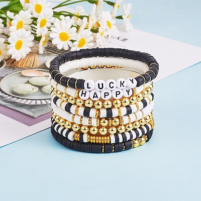 Handmade Polymer Clay Heishi Beads Stretch Bracelets Set BJEW-PH01484-1