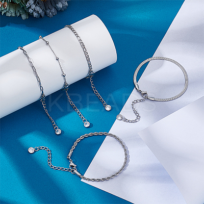 5Pcs 5 Styles Stainless Steel Chain Bracelets BJEW-UN0001-79-1