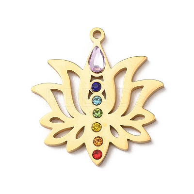 Chakra 304 Stainless Steel Rhinestone Pendants RB-CBA27F2-01G-1